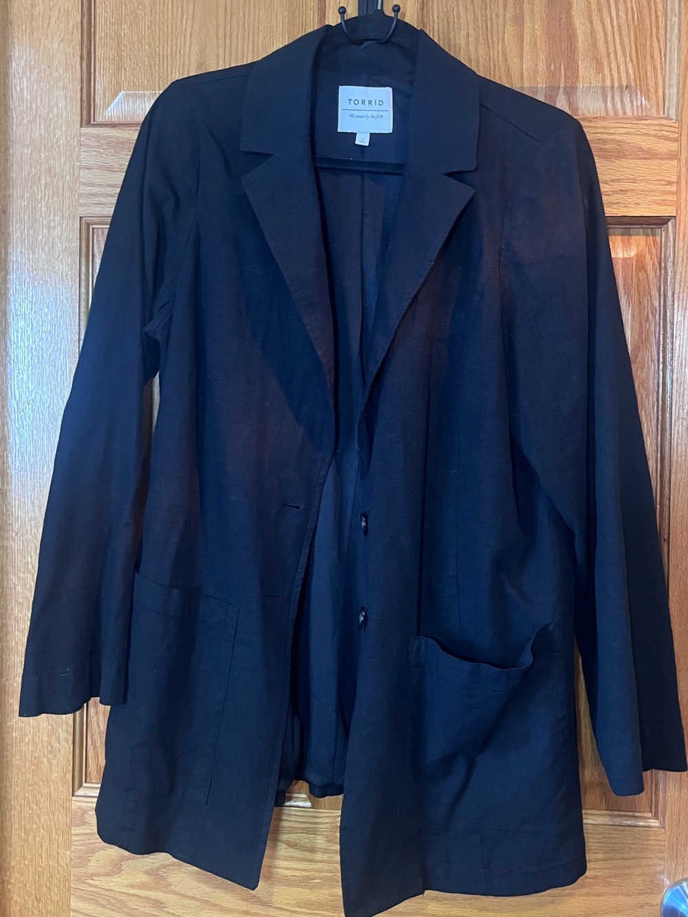 Torrid 1(X) Black Linen Casual Blazer Jacket Button Front Long Sleeve